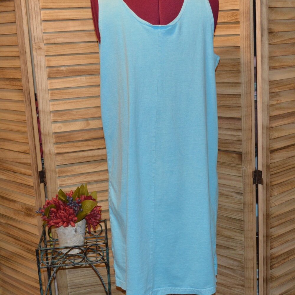 Fresh Produce L Aqua Sleeveless Shift Dress Front Pockets Scoop Neck Starfish - Picture 3 of 6
